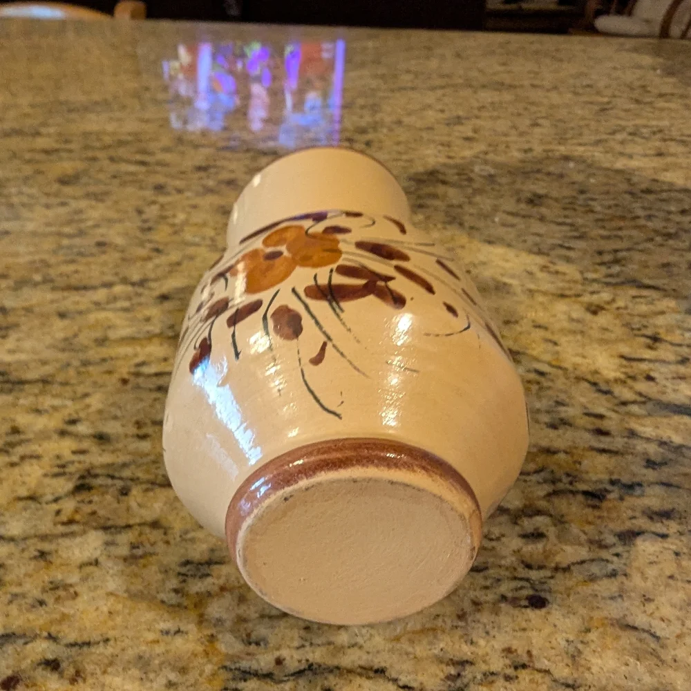 Handcrafted Ceramic Vase with Floral Design. Vintage.